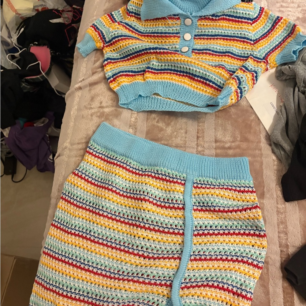 Colorful Striped Knit Set